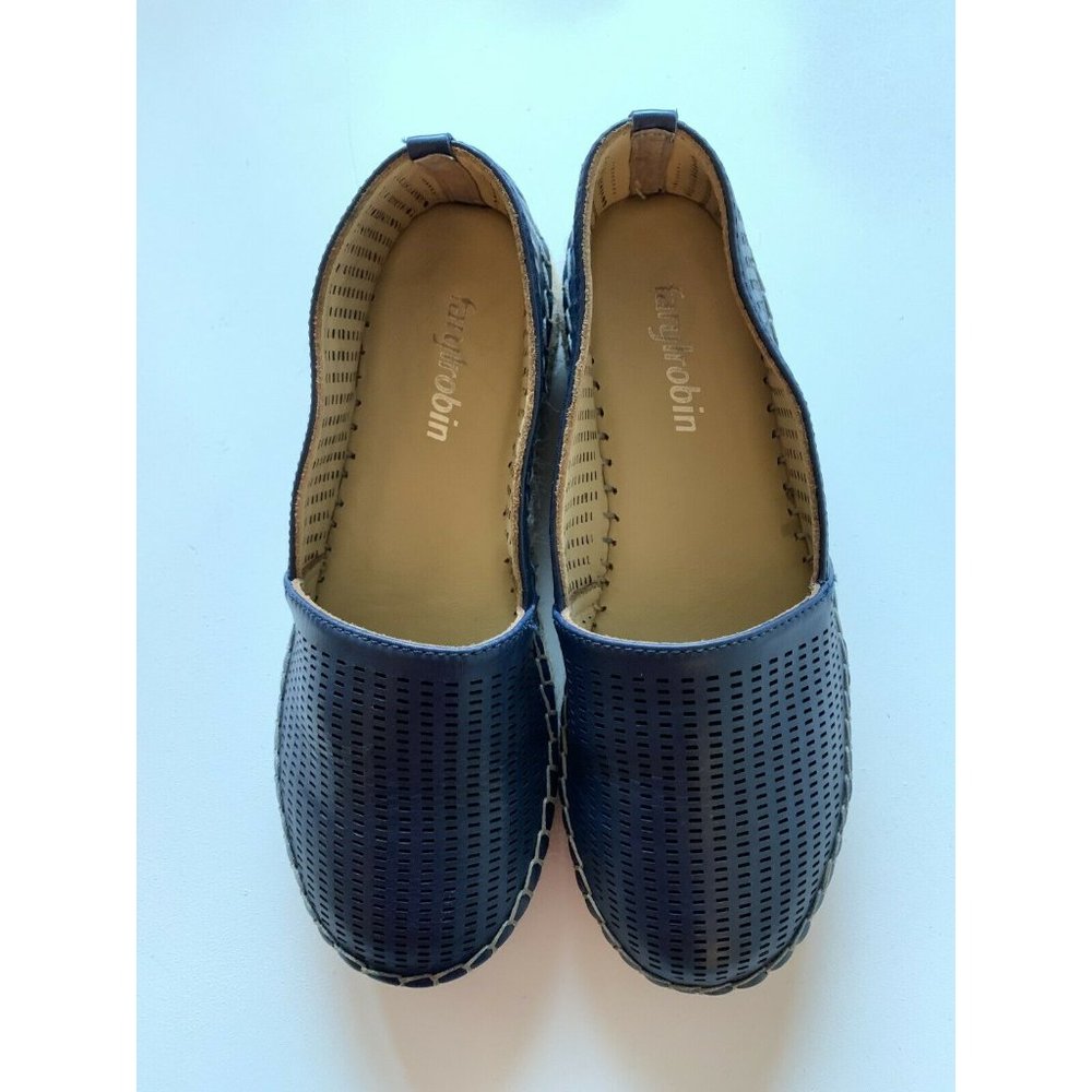 Anthropologie Farylrobin Women Sz 6 Navy Leather Perforated Espadrilles Flats